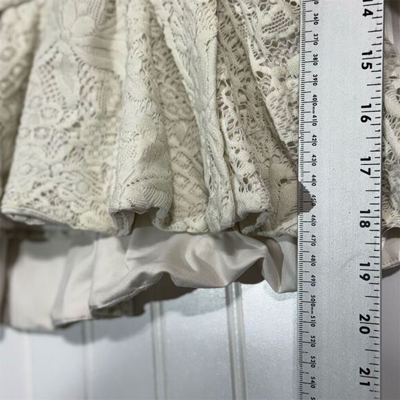 bebe Cream Lace Peplum Top Small S Long Sleeve Sheer Wrap Blouse USA Romantic - Picture 6 of 8